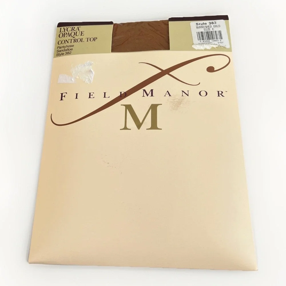 Field Manor Control Top Pantyhose Lycra Opaque Burnished Gold Size C Vintage New
